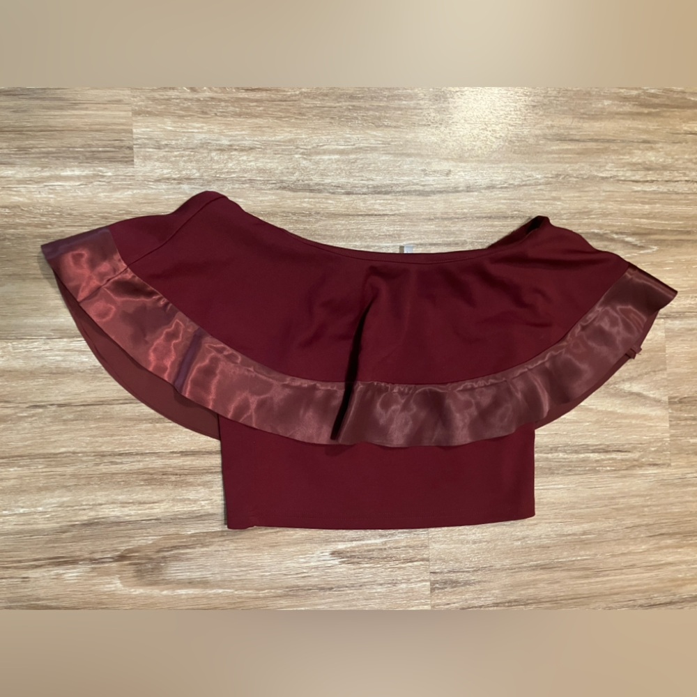 Charlotte Russe Burgundy Off-Shoulder Top with Satin Trim